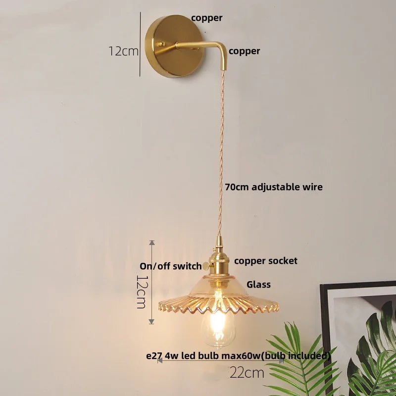 DecorBites™ Green Glass LED Wall Lights Fixture with Pull Chain Switch