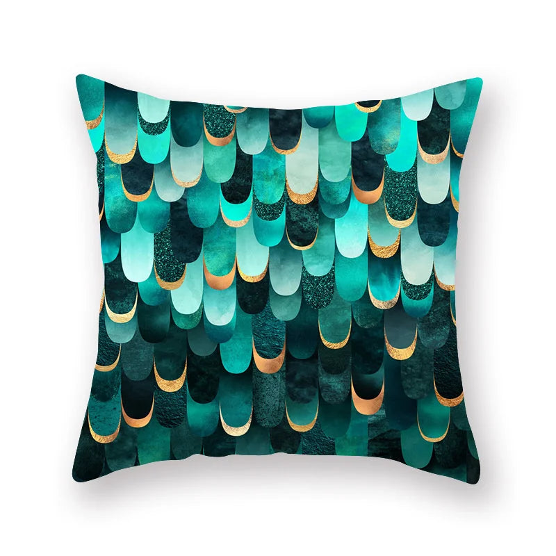 DecorBites™ Geometric Leaf Flower Pillowcase Teal Blue Sofa Car Home Decor Throw Cover