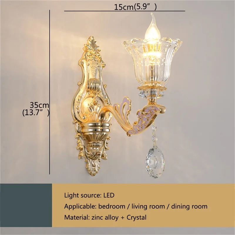 DecorBites™ Gold Crystal Wall Sconce LED Lamp for Home Bedroom & Living Room