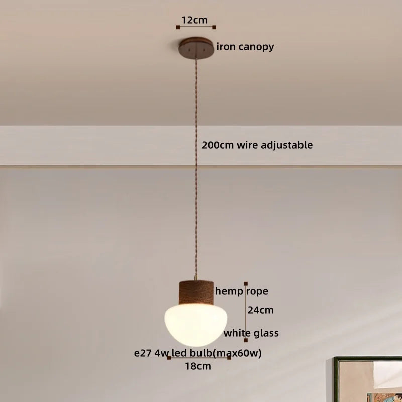 DecorBites™ Hemp Rope LED Pendant Light - Nordic Glass Hanging Lamp for Home Decor