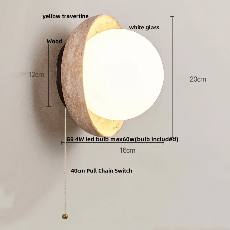 DecorBites™ LED Wall Lamp Pull Chain Yellow Stone Modern Mirror Light