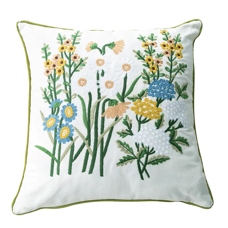 DecorBites™ Cotton Linen Embroidery Japanese Style Pillowcase 45x45cm