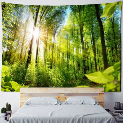 DecorBites™ Bamboo Forest Pigeon Path Tapestry: Hippie Psychedelic Wall Hanging for Natural Home Decor