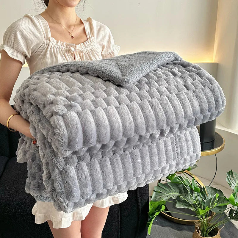 DecorBites™ Double-Layer Lamb Plush Throw Blanket for Home and Travel