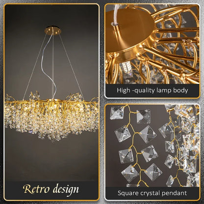DecorBites™ Gold Crystal Chandelier LED Round Light Island Branch Chandelier