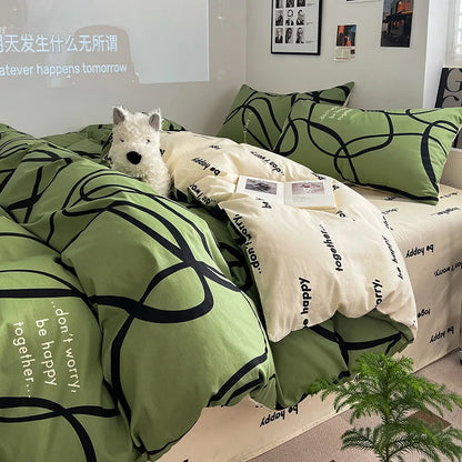 DecorBites™ Grid Print Cotton Bedding Set for Single Double Beds