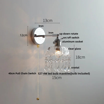 DecorBites™ Crystal Iron LED Wall Light Modern Bedside Lamp Clear Glass Wandlamp