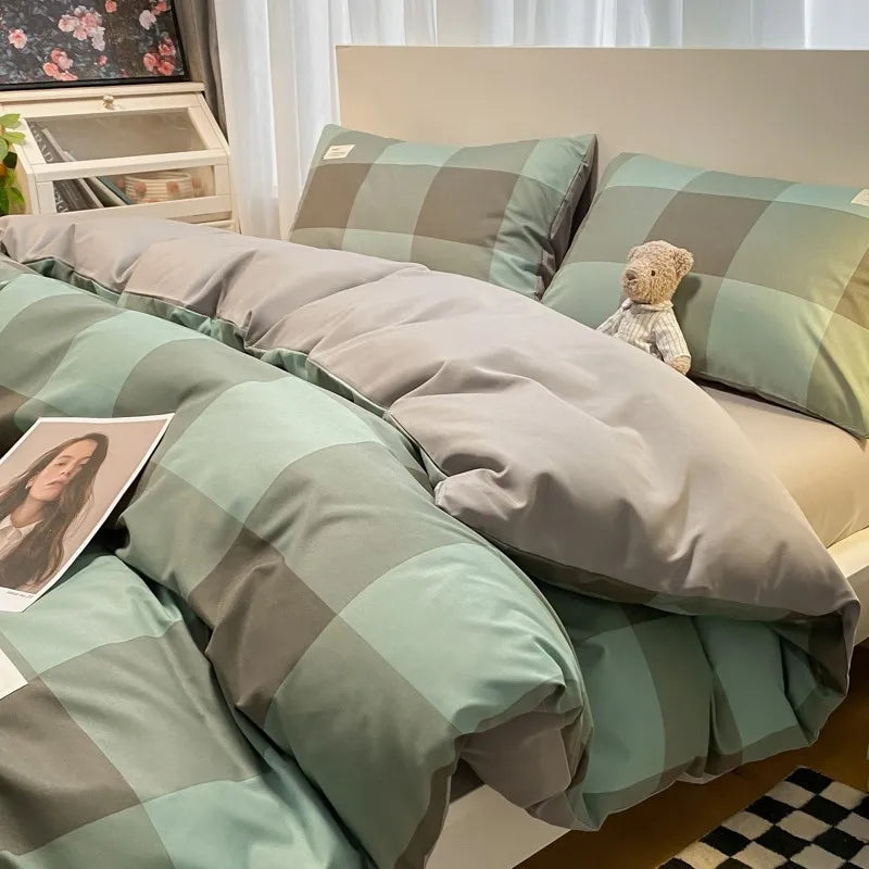 Cotton Grid Bedding Set Queen 2.0m 4pcs