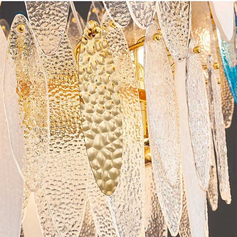 Gold Glass Pendant Chandelier 2-Tier 100cm