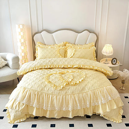 DecorBites™ Korean Princess Style Bedding Set with Lace Ruffles and Love Theme