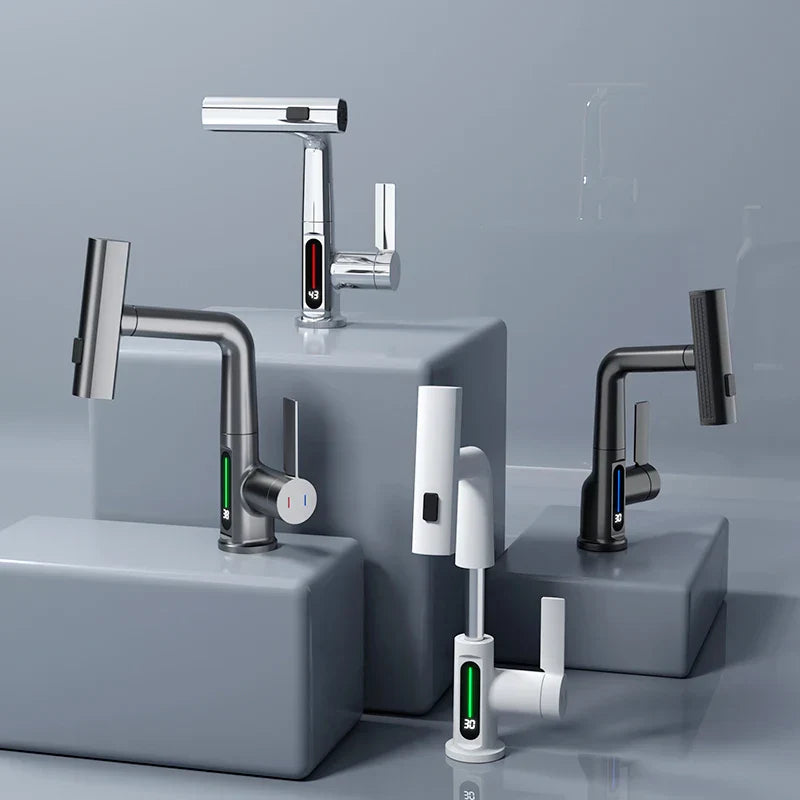DecorBites™ Digital Display Basin Faucet with Stream Sprayer, Hot Cold Water Mixer