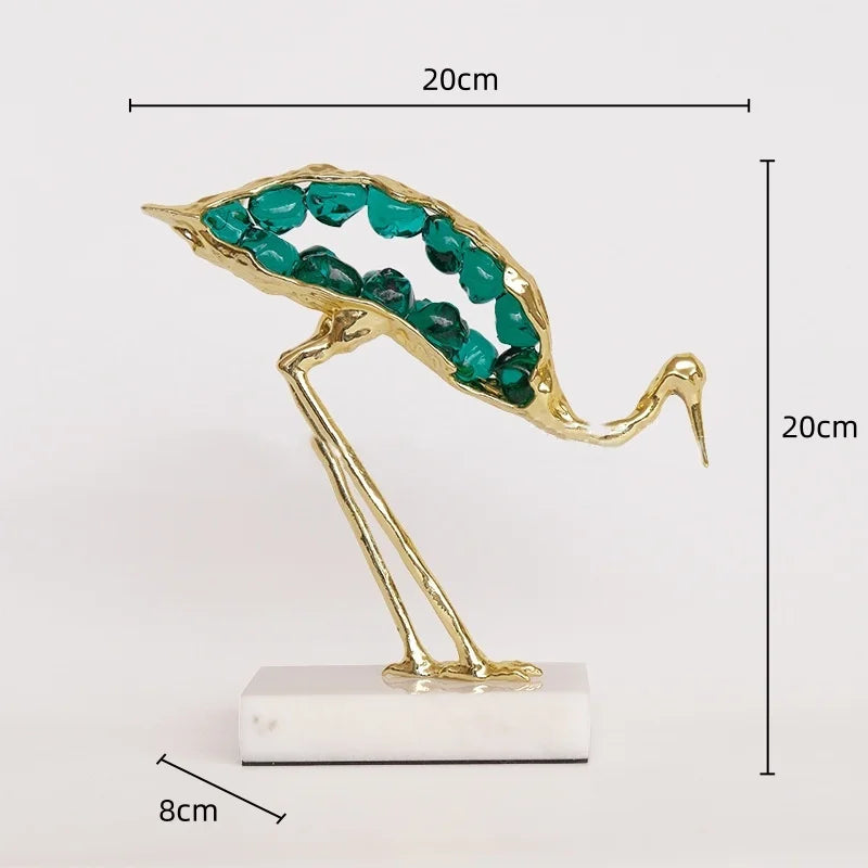 DecorBites™ Crystal Crane Sculpture: Green Gem Bird Figurine for Home Decor