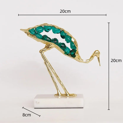DecorBites™ Crystal Crane Sculpture: Green Gem Bird Figurine for Home Decor
