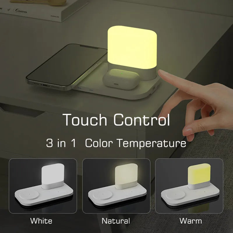 DecorBites™ LED Wireless Charging Night Light with 3 Colors, USB Bedside Lamp