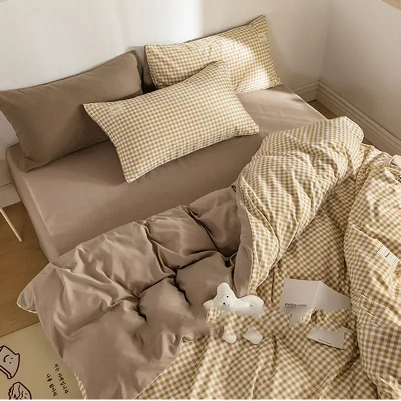 Cotton Grid Print Quilt Cover