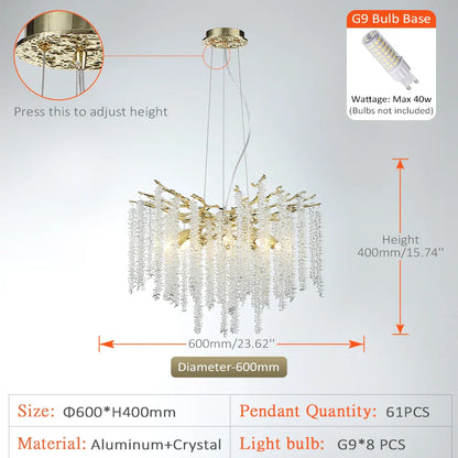 DecorBites™ Crystal Metal Chandelier: Elegant Luxury Hanging Lamp for Home Hotel Decor