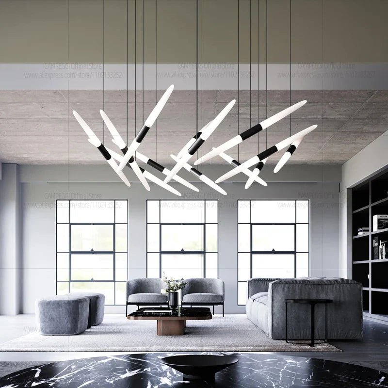 Modern Black Multi-Light Stairwell Pendant Light