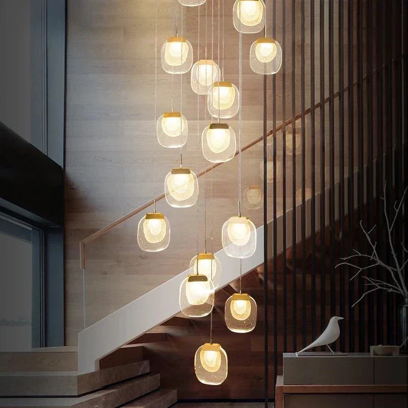 Gold Crystal Staircase Chandelier For Hallway