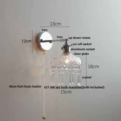 DecorBites™ Clear Glass LED Wall Sconce Pull Chain Modern Light Fixtures