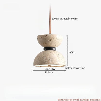 DecorBites™ Japanese Stone LED Pendant Lamps Yellow Travertine Wabi Sabi Hanging Light