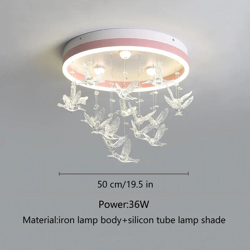 DecorBites™ Flying Bird Ceiling Light for Girls Room Decor, White Princess Bedroom Lamp