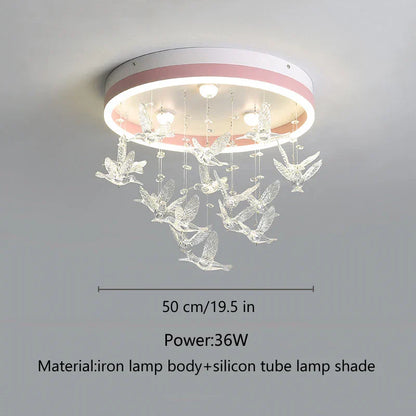 DecorBites™ Flying Bird Ceiling Light for Girls Room Decor, White Princess Bedroom Lamp
