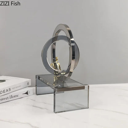 DecorBites™ Crystal Geometric Ring Chair Base Decor - Golden Figurine Statue for Room Aesthetic