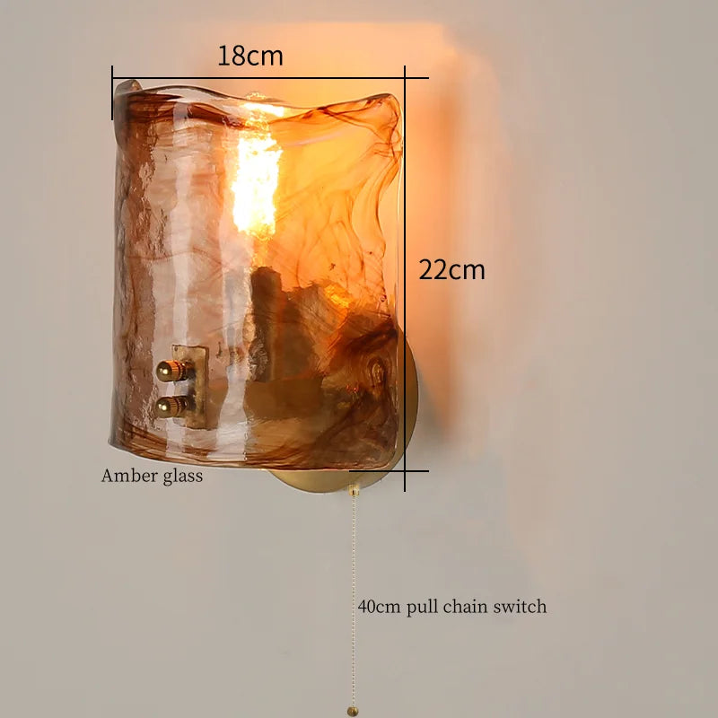 Amber Glass Wall Lamp Pull Chain Switch