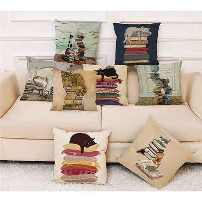 DecorBites™ Creative Cat Linen Pillow Case 45x45cm - Sofa Cushion Cover