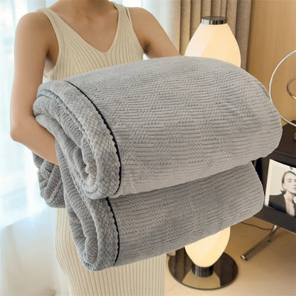 DecorBites™ Cozy Carved Velvet Blanket | Warm, Soft & Breathable | Autumn Winter Sofa Bed Throw