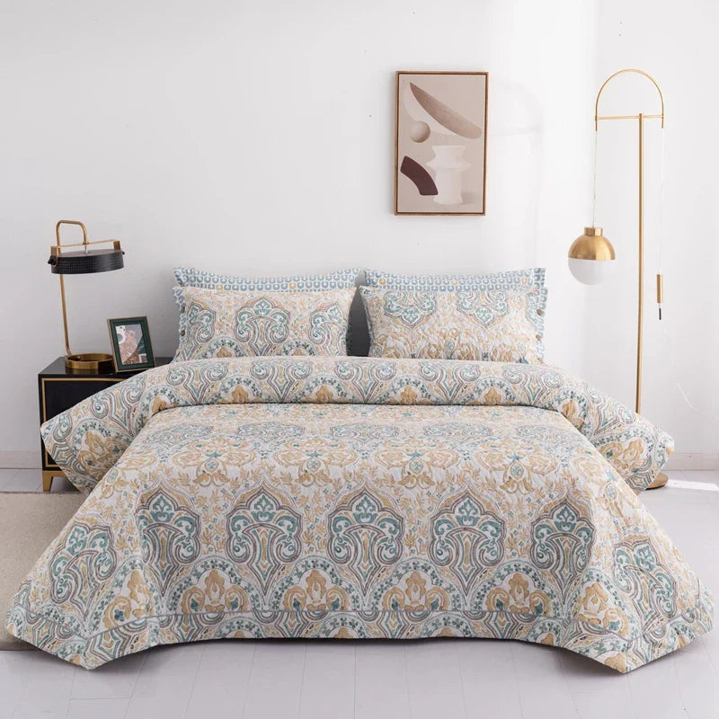 DecorBites™ Cotton Quilted Bedspread Bed Cover Set for Queen King Double Bed