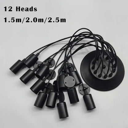 Black Industrial Spider Pendant Light, 6-Light Iron