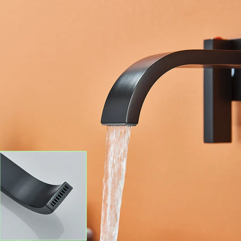 DecorBites™ Black Brass Wall Mounted Bathroom Basin Faucet with Dual Handles