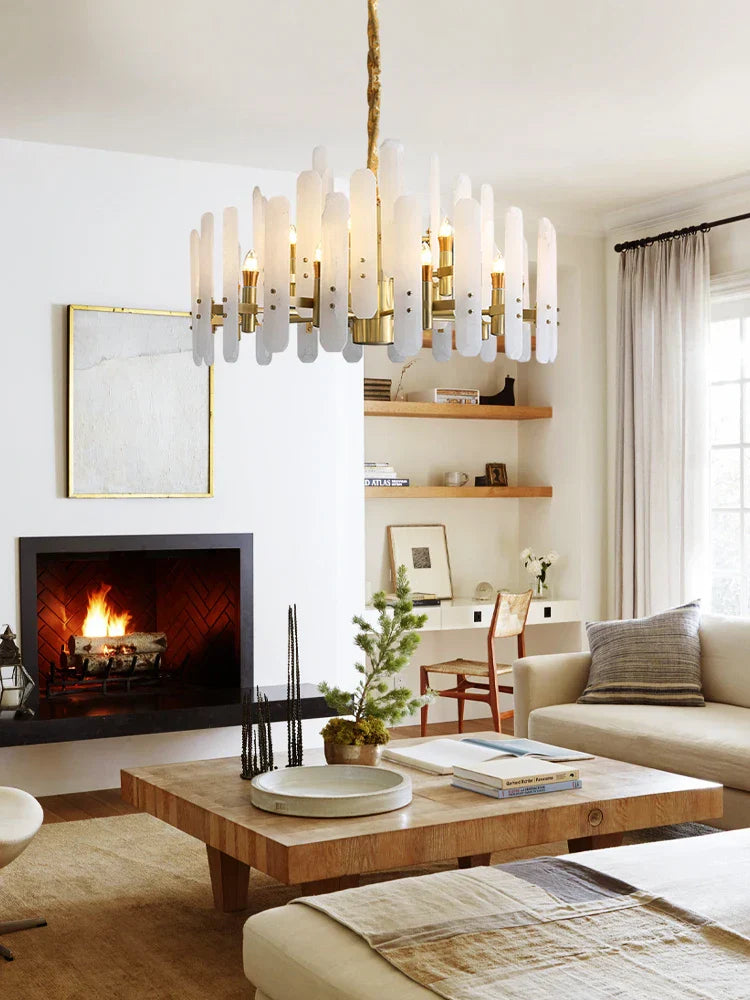 Gold Chrome Alabaster Chandelier