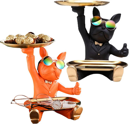 DecorBites™ French Bulldog Tray Statue: Stylish Bulldog Storage Decor for Modern Home & Office.