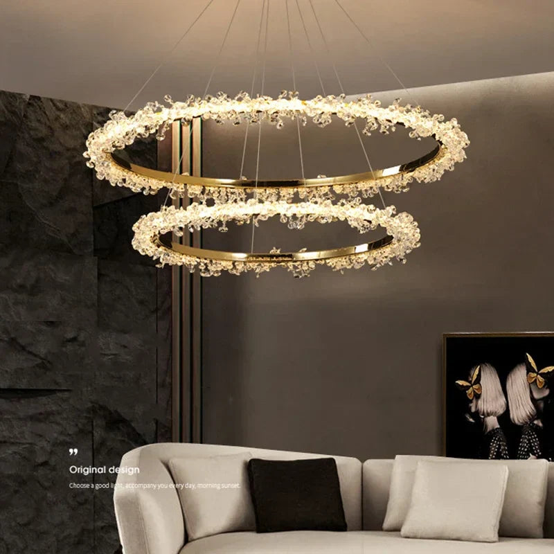 Gold Crystal LED Chandelier 4-Ring Design