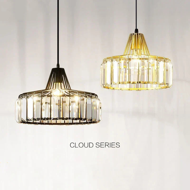DecorBites™ Crystal LED Pendant Light: Retro Gold Lampshade for Living Room, Bedroom, Dining Room