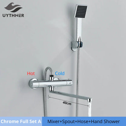 DecorBites™ Black/Chrome Thermostatic Shower Set with Brass Wall Mount Mixer Handle Spray