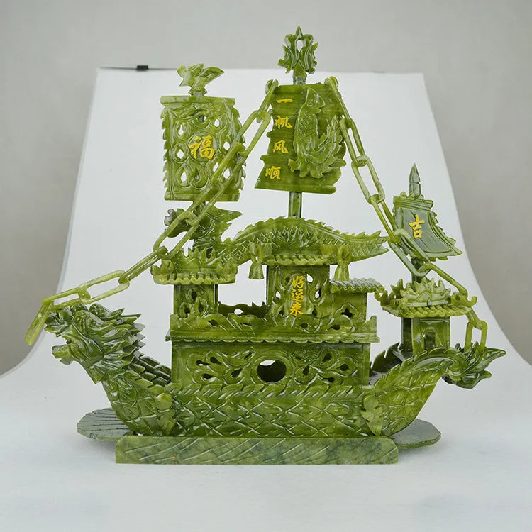 Resin Jade Dragon Boat Ornament