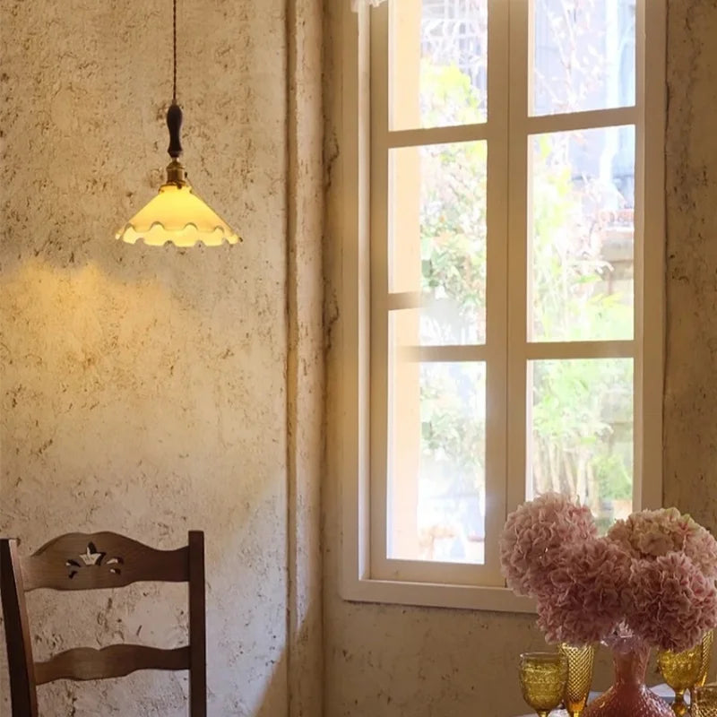 DecorBites™ Cream Glass LED Pendant Lamp - Nordic Minimalist Brass Hanging Light
