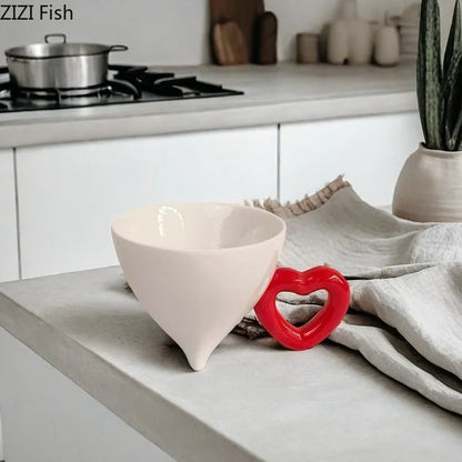 DecorBites™ Heart Ceramic Coffee Mug Tea Cup Set, Conical Dining Table Milk Juice Container