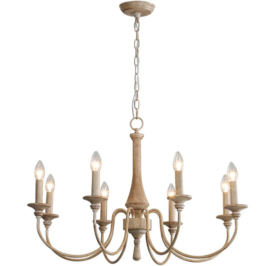 DecorBites™ French Vintage Wooden Chandelier for Living Dining Bedroom, Rustic Pendant Lamp