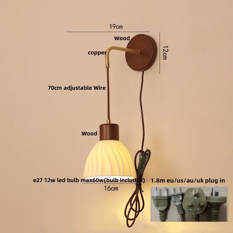 DecorBites™ Adjustable LED Wall Light Fixture with Ceramic Wood Base for Dining Room, Study, Bar