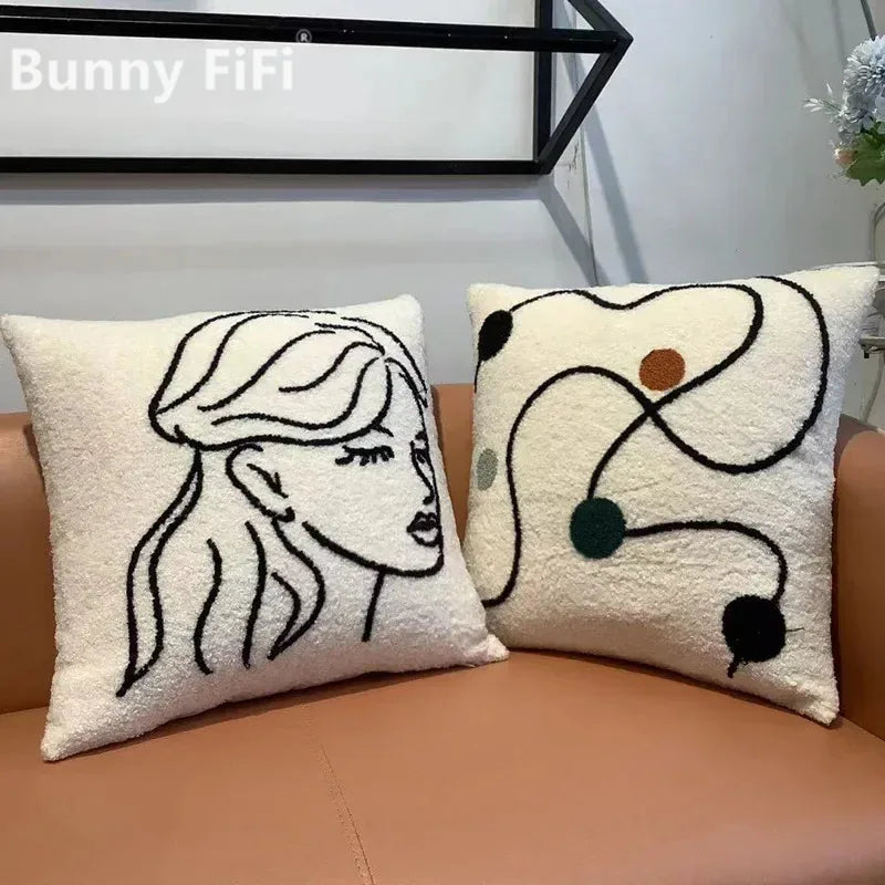 Beige Abstract Lambswool Cushion