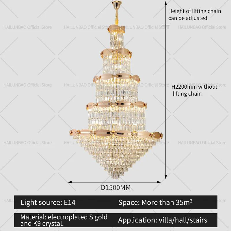 DecorBites™ Grand Hall Crystal Chandelier Spiral Staircase Post-Modern Light Luxury Lighting