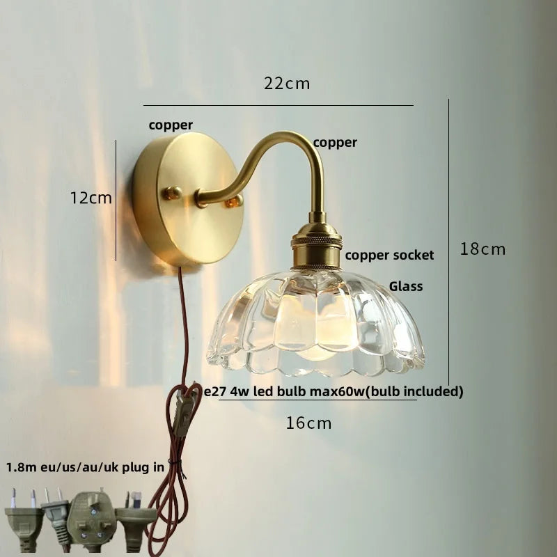 Green Glass Wall Sconce Copper Socket Pull Chain