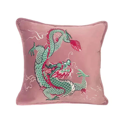 DecorBites™ Dragon Velvet Pillow Cover 48x48 Pink Outdoor Decor for Couch Bed