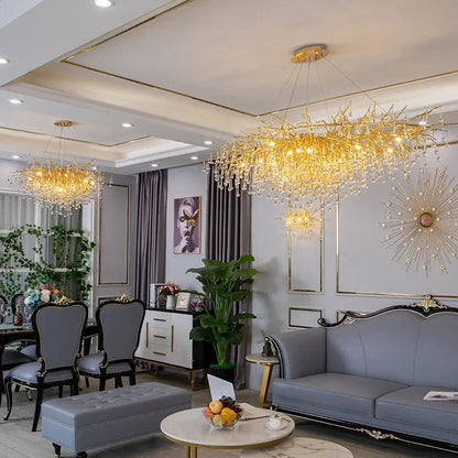 DecorBites™ Gold Crystal Tree Branch Chandelier for Dining Living Room Bedroom Decor