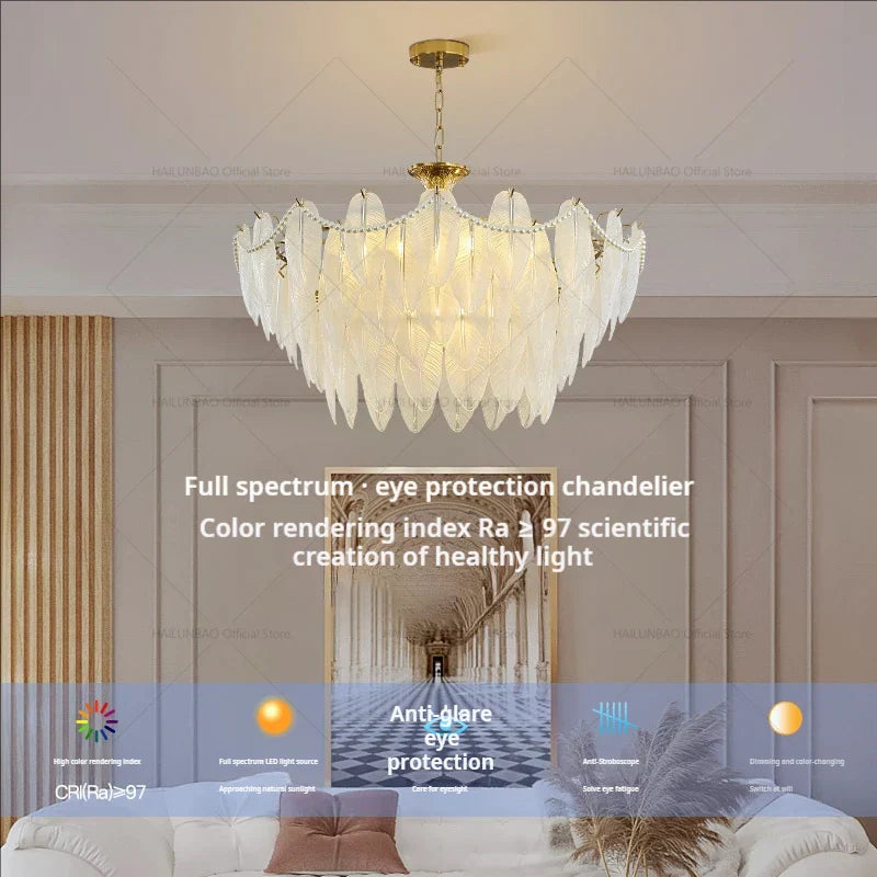 DecorBites™ Cream Wind Feather Pearl Crystal Chandelier for Luxury Living Room and Bedroom