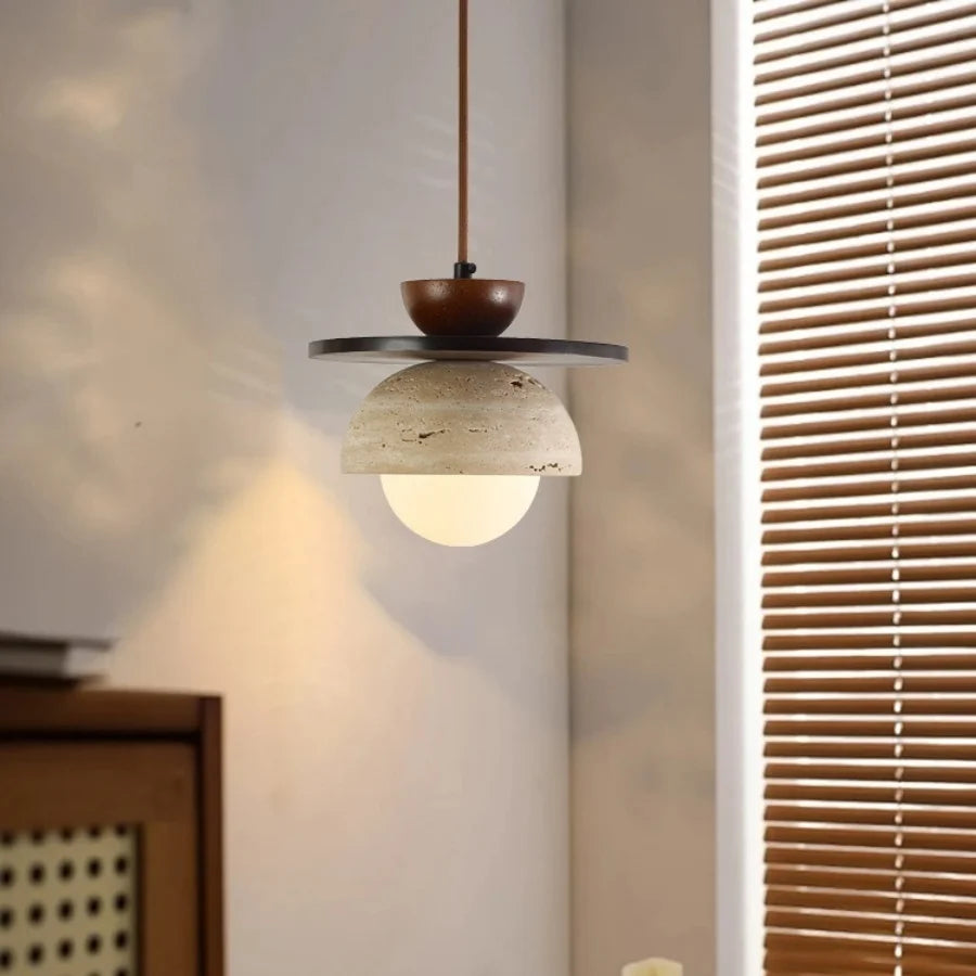 DecorBites™ Glass Ball LED Pendant Lamp for Coffee Living Dining Room with Natural Wood and Stone